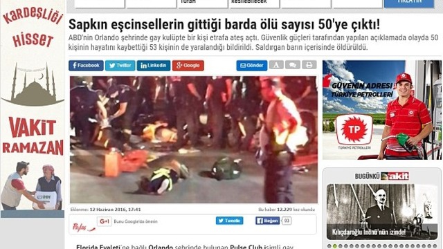 Турецька газета назвала загиблих в Орландо «збоченцями»