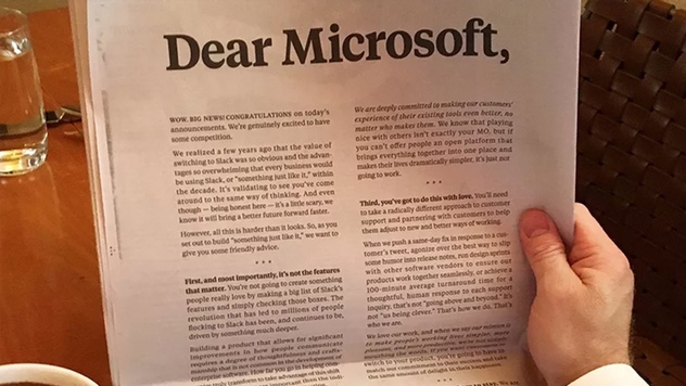 Slack висміяв Microsoft на сторінках The New York Times за презентацію схожого сервісу